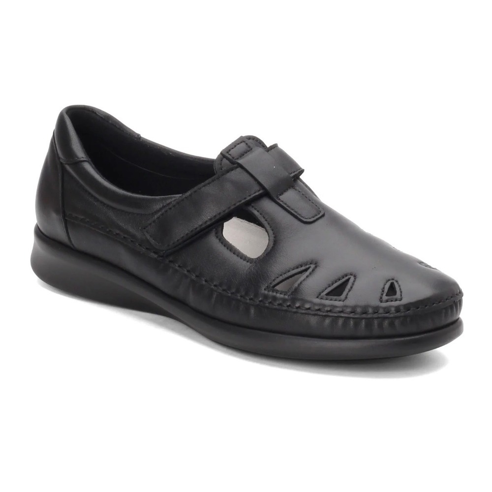 SAS Roamer Black Leather Comfort Loafers Women Size 7 S Mary Jame Orthopedic